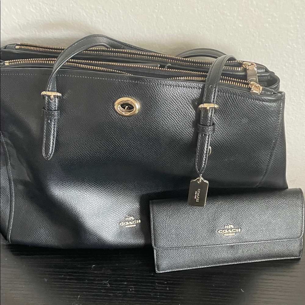 Coach Black Leather Bag and Wallet Duo